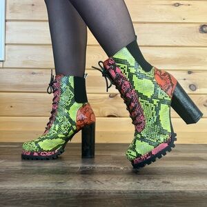 Cape Robbin Neon Snake Print Lace Up Boots